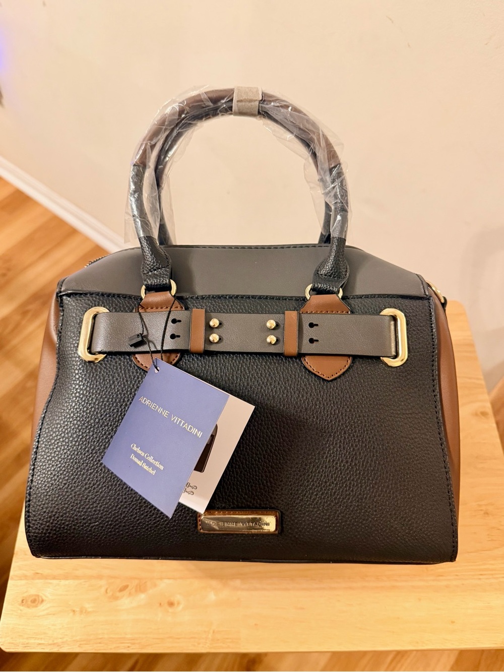 Adrienne Vittadini Domed Satchel Black Gray Brown NWT $190